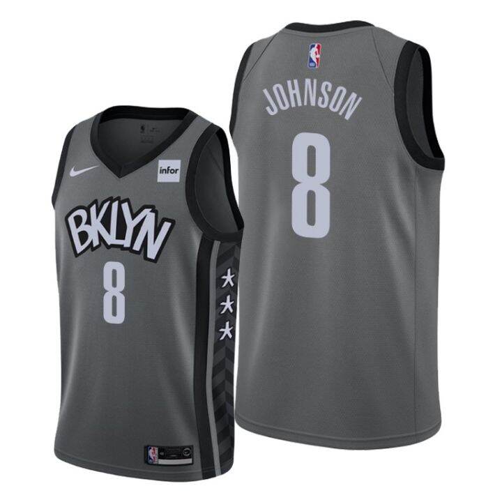 Original NBA Heat Pressed Men's Gray Brooklyn Nets #8 TylerˉJohnson ...