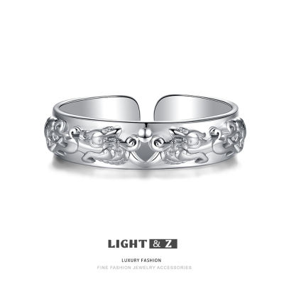 LIGHT &amp; Z แหวนพิกเซียะชุบเงินสำหรับผู้ชายแหวนใส่นิ้วโชคลาภเปิดย้อนยุคของผู้หญิงแหวนหางถ่ายโอนอย่างง่าย