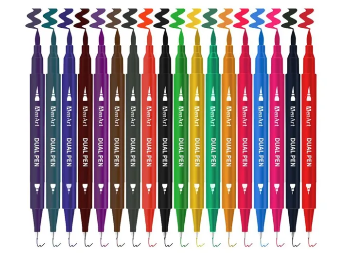 Dual Coloring Pens, 18 Color Dual Brush Pen Art Marker, Double-end ...