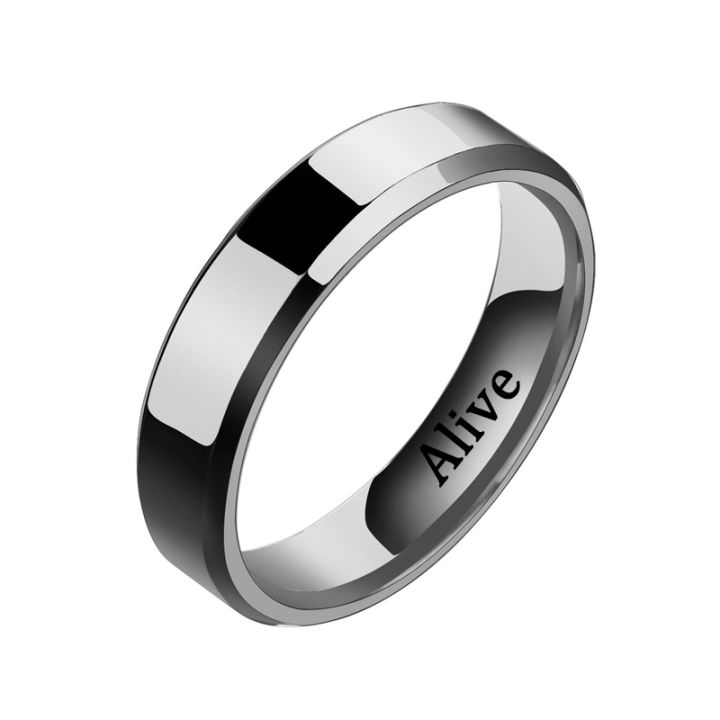 Engrave Letters Words Stainless Steel Rings For Women Men Gold Silver Black Custom 6mm Square Pendant Ring Jewelry Birthday Gift