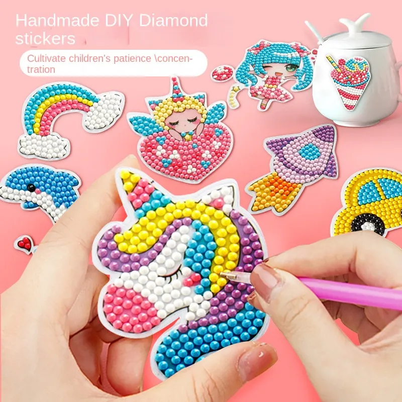 6/9/12Pcs 5D Diamond Painting Stickers Kit for Kids Children Cartoon  Diamond Paint by Number DIY Sticker Birthday Christmas Gift