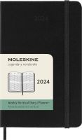 Moleskine 2024 12เดือนกระเป๋าฝาแข็งสีดำแพลนเนอร์แนวตั้งรายสัปดาห์ (9X14ซม.)