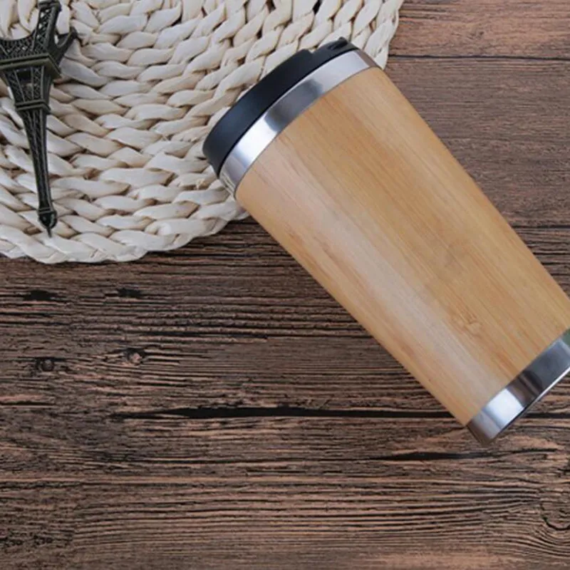 Bamboo Coffee Cup Stainless Steel Coffee Travel Mug With Leak-Proof Cover  Insulated Coffee Accompanying Cup Reusable Cup