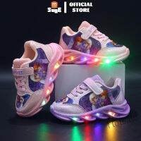 【hot sale】 ✑ C19 SUGE New Spring Autumn Girls Soft Sole Sports Shoes Breathable Cartoon Glowing Sneakers Childrens Light Casual Shoes LED Artificial Leather Elsa Shoes