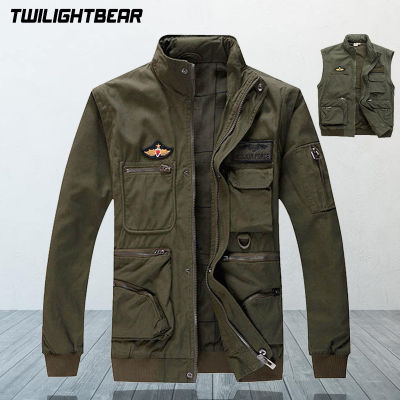 High Quality Mens er Jacket Detachable Sleeves Pure Cotton Pilots Jacket Men Clothing Multi Pocket tooling jacket AF7717