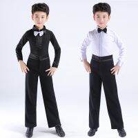 ✌ Boys Latin Dance Costume Ballroom Cha Cha Rumba Salsa Tango Stage Performance Clothing Set Children Black White Bow Dancewear