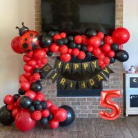 99pcs Lady bug Foil Balloons Garland Arch Kit Red Number Foil Ballon 1-9 Black Dot Happy Birthday Banner Party Decors Air Globo Balloons