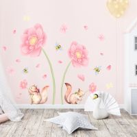 [COD] meter wall pink flower bee living room background decoration self-adhesive