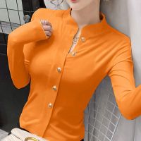 เสื้อยืดเสื้อยืดแขนยาวฟิตเนสสำหรับผู้หญิง2023ใหม่แขนยาวแข็งเกาหลีติดกระดุมด้านล่าง