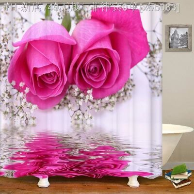 【CW】☈  Pink Shower Curtains Floral Landscape Garden Fabric Curtain