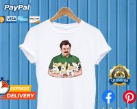 ฤดูร้อนตลกพิมพ์ Men TShirt RON Swanson &amp; Corgi ลูกสุนัข T เสื้อ