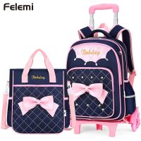 Children School Backpack Trolley Bags with wheels Rolling Student Backpack Teenagers Girls School Bag with Pencil case