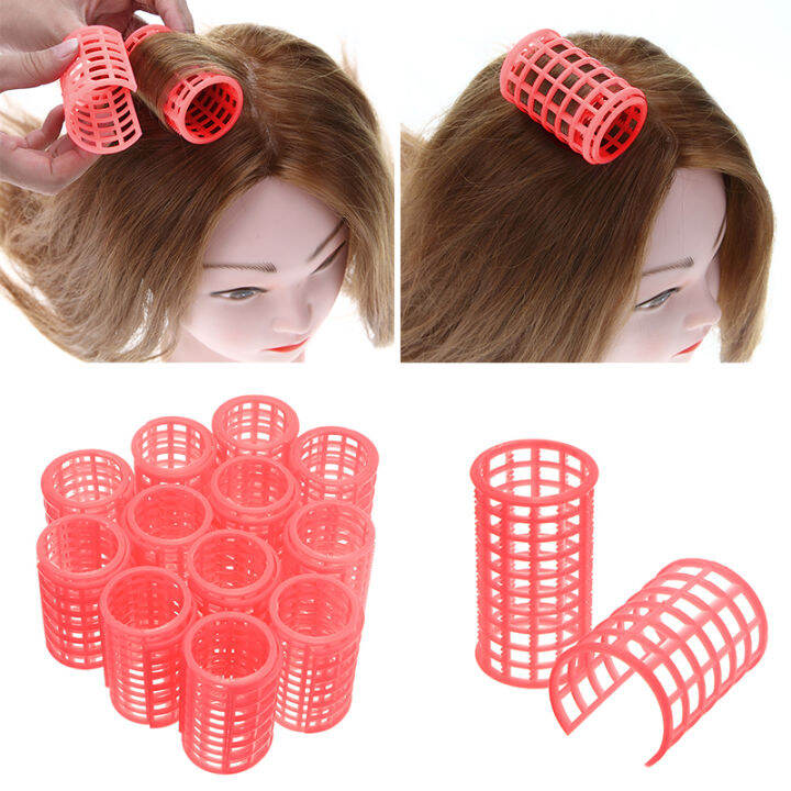 12 Pcs/set Pink Hair Curler Roller Large Grip Clips Curlers