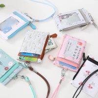 Women Floral PU Leather Card Holder Neck Strap with Lanyard Badge Wallet Bank Credit Card ID Holder Wallet Case Purse Bags Pouch Card Holders