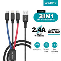 【COD+การจัดส่งในประเทศไทย】Romoss CB25N 1.5M Nylon 3 in 1 Charging Cable USB to Lightning/Type C/Micro Cable Support Universal Phones Charging