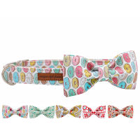 Donuts Cotton Fabric Dog Collar and Leash Set with Bow Tie for Big and Small Dog Metal Buckle Accessories