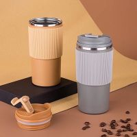 ∈ 450ML 304 Stainless Steel Coffee Cup With Silicone Sleeve Double Layer Thermos Mug Portable Vacuum Flasks Thermals Flasks