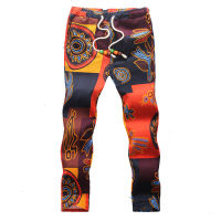 Man Chinese Style Retro Floral Pants Plus Size Mens Linen Trousers (Asian Size M-5XL)