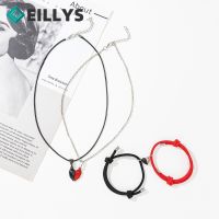 2pair Magnet Necklace Bracelets Sets Heart Magnetic Bracelet Pendant Necklace Jewelry Set Lover Friendship Bracelets Braid Rope