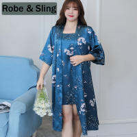 7XL Dresses Large Size Pajama Nightgown Set Night Dress silk satin Nightwear Robes 2 Piece Women Kimono Summer female Bath Gown