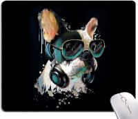 French Bulldog Watercolor Portrait Headphones Listening Mouse Pad Waterproof Non-Slip Rubber Base Mouse Pads for Office Laptop
