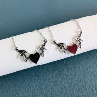 Demon wings necklace Gothic retro punk hip hop metal pendant heart drop oil necklace Headbands