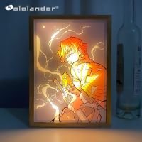 New Anime Photo Frame Kimetsu No Yaiba for Home Decoration Art Manga Design Table Desk Lamp Anime Light Frame Zenitsu Agatsuma