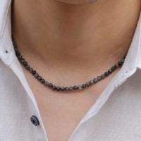 2023 New Natural 4mm Stone Necklace Men 18 Inch Choker Collar Mans African Hiphop Rock Jewelry Male Accessories Gift For Him Fashion Chain Necklaces