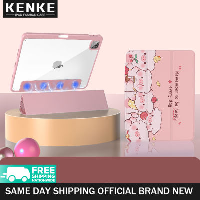 KENKE Acrylic ipad case เคสไอแพด พาสเทล การ์ตูนน่ารักสัตว์อะนิเมะ Case ถอดแม่เหล็ก Case กับดินสอ Case ขวาดินสอสล็อต Build-In สำหรับ iPad 2021 Mini 6 iPad 2020 Pro 11นิ้ว2021 7th 8th 9th Gen iPad Air 4 Air 5 Case เคสสมาร์ทเคสแยกแม่เหล็ก2022สีชมพู