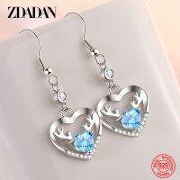 【CW】 ZDADAN 925 Sterling Silver Heart Deer Crystal Drop Earrings For Women Fashion Jewelry