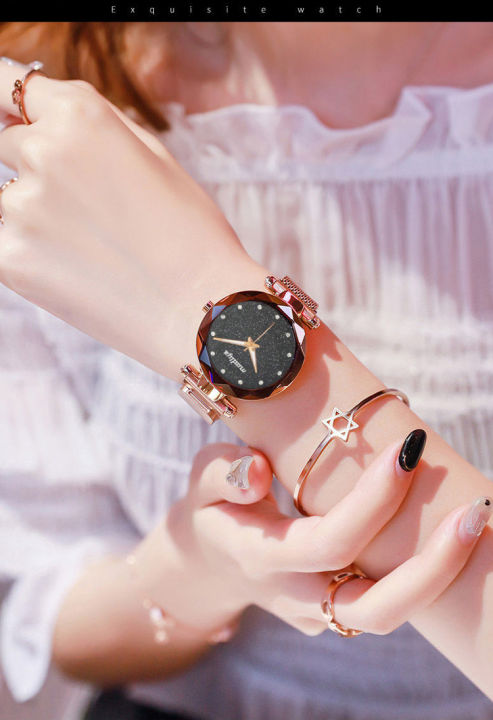 แฟชั่นผู้หญิง-นาฬิกาเวอร์ชั่นเกาหลีเพชรนาฬิกาสแตนเลสนาฬิกาข้อมือควอทซ์กันน้ำแบบสบายๆ