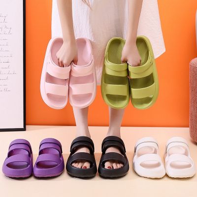 New style รองเท้าแตะส้นหนาแบบใหม่ฤดูร้อนผู้หญิง ความรู้สึกของการเหยียบอึ EVA รองเท้าแตะรองเท้าแตะสำหรับใช้ในบ้านพื้นนิ่ม2แบบ