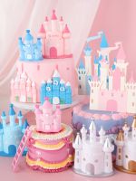 Happy Birthday Decoration Princess Prince Castle Dessert Dress Pink Blue Baking Cupcake Cake Toppers Cake Flags Pary Supplies