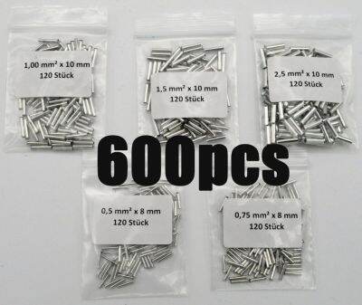 【CC】☌  600pcs Tube-Type Bare Terminal Combination Wire End Ferrules Assortment 0.5 / 0.75 1.0 1.5 2.5mm² Uninsulated Blank