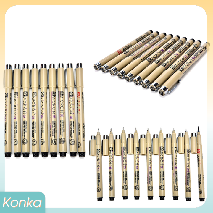 New 9x Sakura Pigma Micron Drawing Pen 005 01 02 03 04 05 08 1.0 Brush Art  Supplies