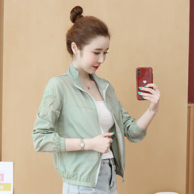 Summer White Thin Baseball Jacket Women Casual Pockets Transparent Bomber Tops Breathable Sunscreen Cardigan Loose Coat 3 Color