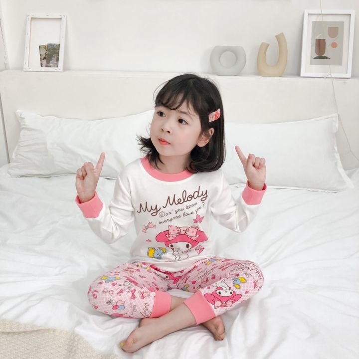 อายุ-1-6-ปี-เด็กผู้หญิง-สีชมพู-ชุดนอนเมโลดี้-ชุดนอนแขนยาว-เสื้อผ้าเด็ก