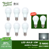 แพ็ค 6 แถม 2 หลอดไฟ LED 12W Bulb ขั้ว E27 แสงสีขาว Daylight/แสงสีวอร์ม Warm White Thailand Lighting