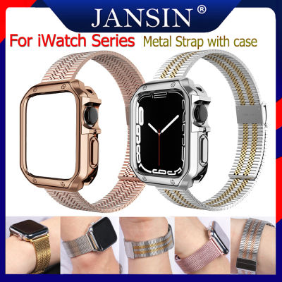 สาย สำหรับ Apple watch 8 7 สายนาฬิกา 45mm 41mm 44mm 40mm 42mm 38mm สายรัดสแตนเลสของ พร้อมเคส สำหรับ i Watch series 8 7 5 6 se 4 3 2 1