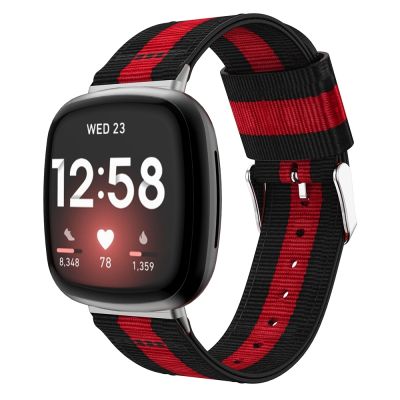 สำหรับ Fitbit Versa 3นาฬิกาไนลอน (สีแดงสีดำ) (ลดราคาเอง)