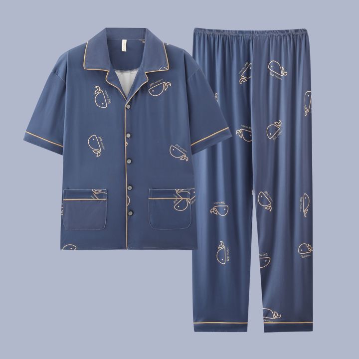 muji-high-quality-mens-pajamas-summer-thin-cotton-short-sleeved-trouser-suit-summer-youth-casual-large-size-can-be-worn-outside-home-clothes