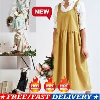 Female Square Cross Apron Garden Work Pinafore Dresses Women Cotton Linen Pinafore Dresses plus size Ladies clothes robe femme Aprons