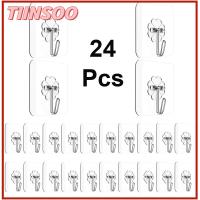 TIINSOO 24Pcs อะคริลิค ตะขอติดผนัง โปร่งใสโปร่งใส กาวในตัว ไม้แขวนผนัง ใช้งานได้จริง กาวติดแน่น ตะขอในห้องน้ำ อุปกรณ์สำหรับห้องครัว