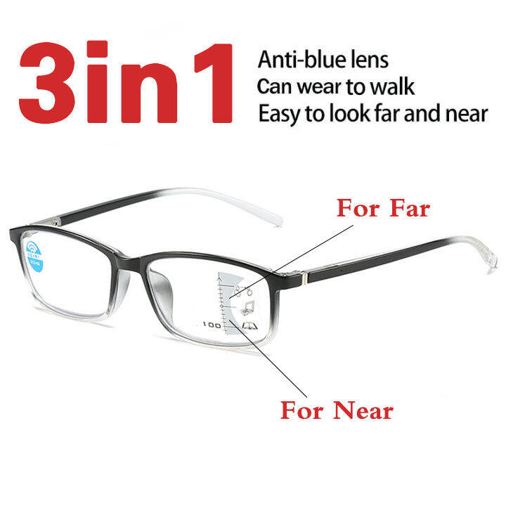 New 3 In 1 Progressive Multifocal Reading Glasses Men Women Far And Near Multi Focus Anti Blue 1699