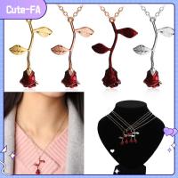 เครื่องประดับเครื่องประดับแฮนด์เมดแฟชั่น CUTE-FA ของขวัญวาเลนไทน์สร้อยคอจี้ดอกกุหลาบสีแดง