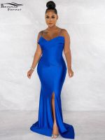 Bonnie Forest Elegant Off The Shoulders Draped Long Maxi Dress Womens Sleeveless Royal Blue High Slit Party Club Dresss Clubwear