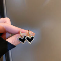 2023 New Fashion Women Diamond Heart C Shape Earrings Personality Ladies Black Peach Heart Earrings Party Birthday Gift Jewelry