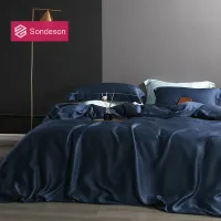 Sondeson Beauty 100% Silk Dark Blue Bedding Set 25 Momme Silk Healthy Skin Luxury Duvet Cover Bed Linen Double Queen King Set