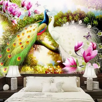 Custom 3D Wallpaper Peacock Flower Hallway Entrance Murals