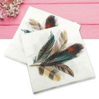 20PCS Vintage Decoupage Napkins Feather Printed Paper Sheet Assorted Table Crafts Bride Tissues Graduation Party Decoration 2022